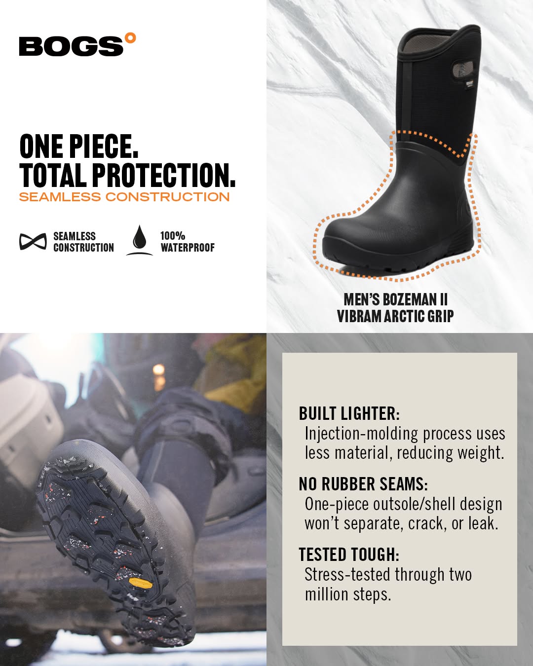 Bogs Footwear Facebook ad: Seamless Construction is Up to 30% Lighter