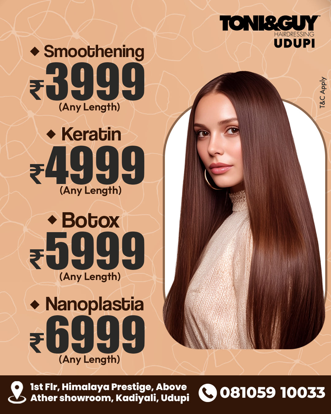 Toniandguy Udupi Facebook ad: Smoothening @ ₹3,999 Any Length Offer