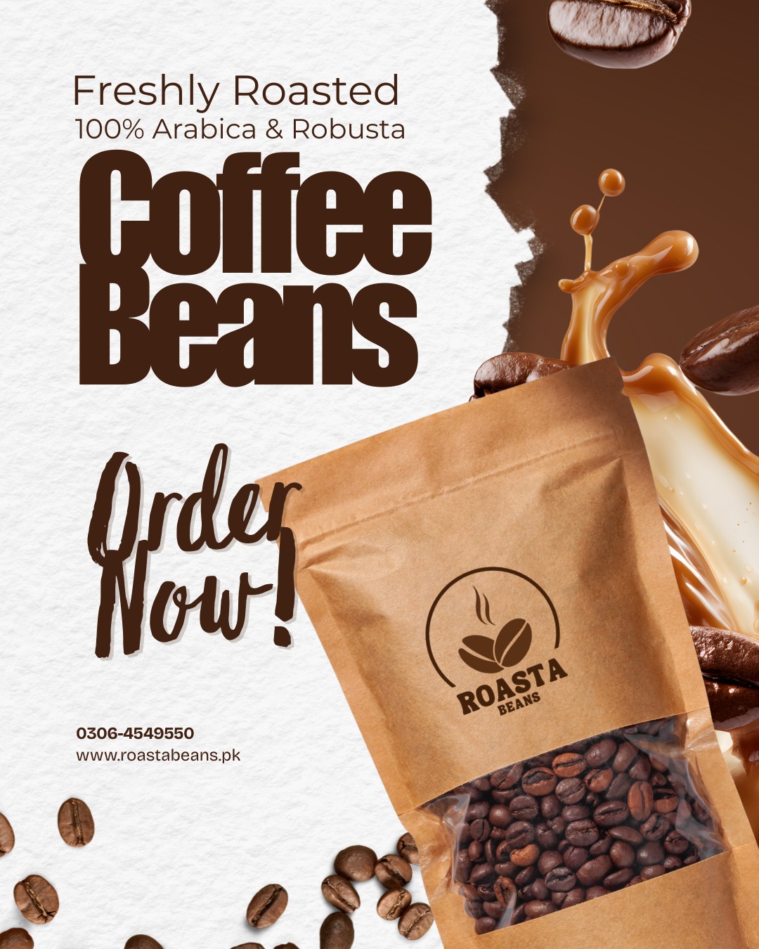 Roasta Beans Facebook ad: Roasta Beans, Freshly Roasted.