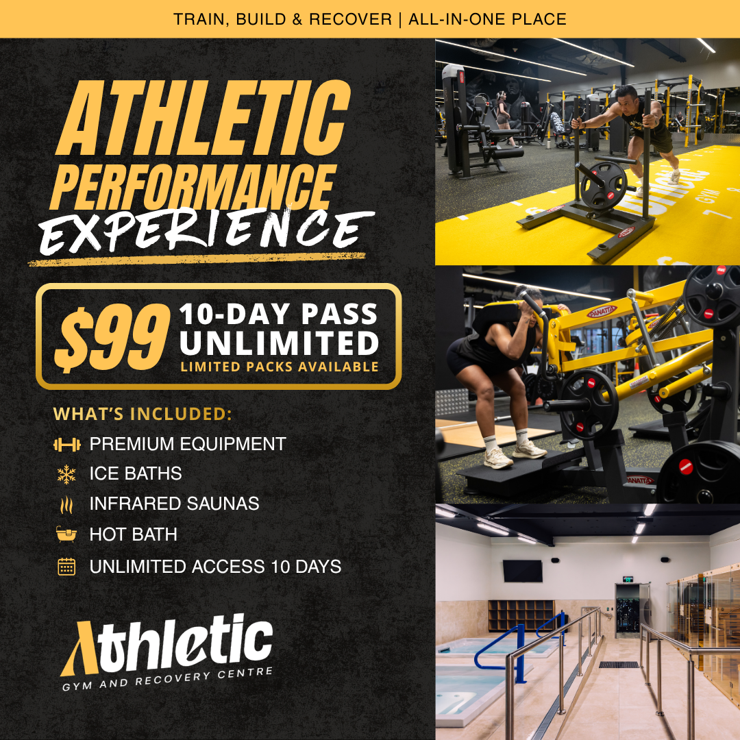 Athletic Gym and Recovery Centre Facebook ad: Limited Time | $99 10-Day Unlimited Pass - Athletic Gym &…
