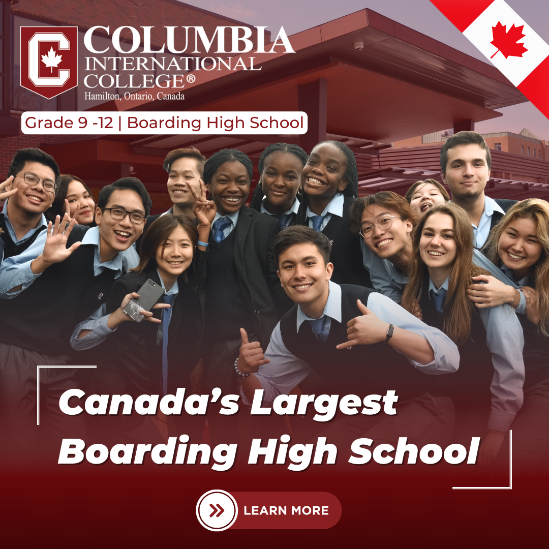 Columbia International College Facebook ad from May 13, 2026