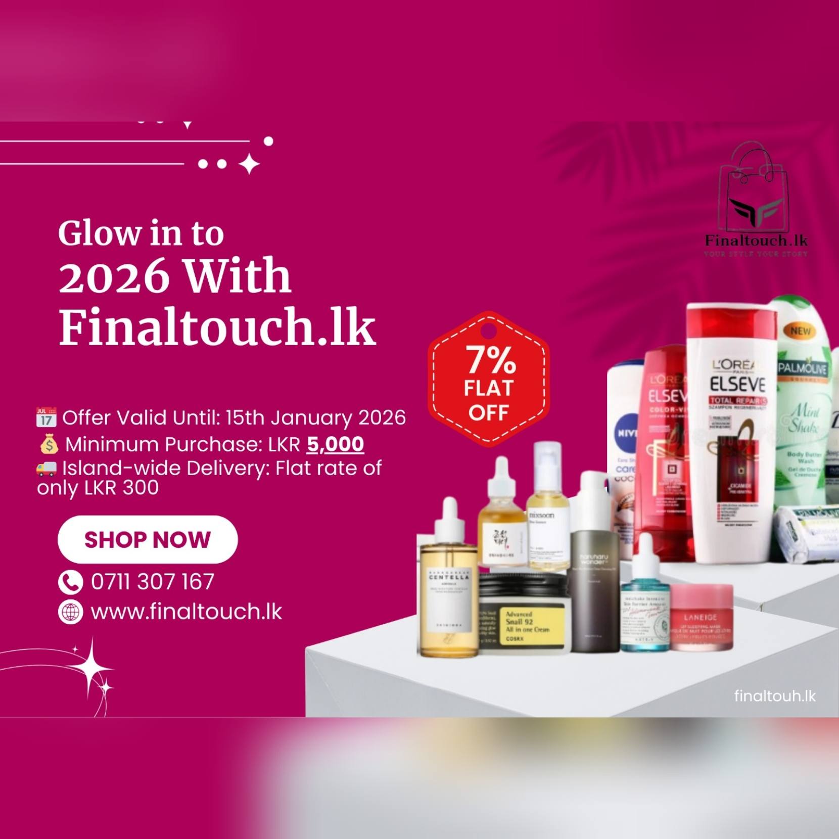Finaltouch.lk Facebook ad: GLOW INTO 2026 WITH FINAL TOUCH!