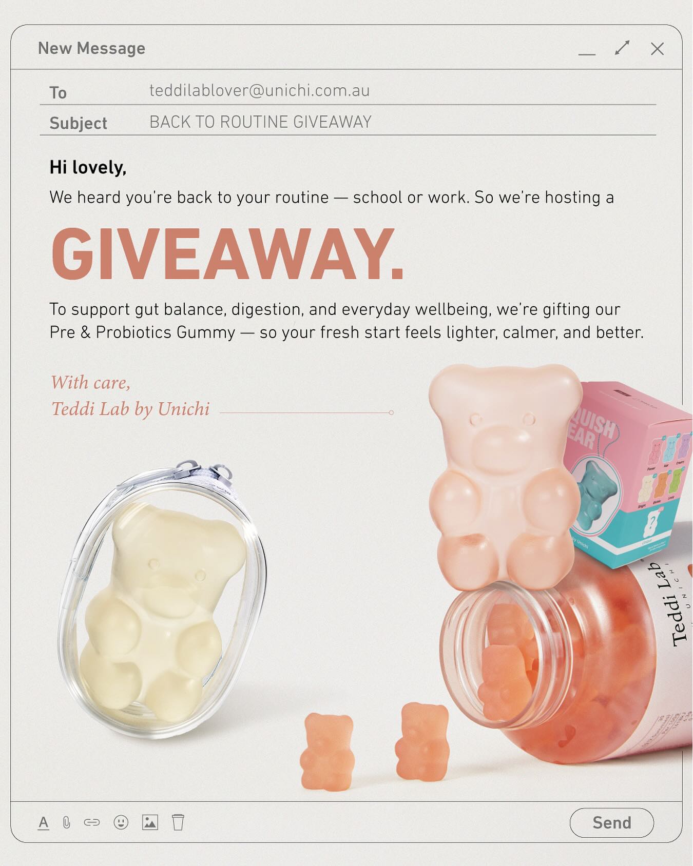 Teddi Lab by Unichi Facebook ad: A little support for your new routine