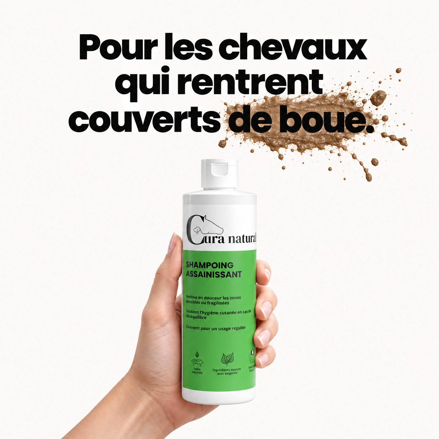 Cura naturale Facebook ad: Shampoing assainissant pour cheval · Note 4,9/5