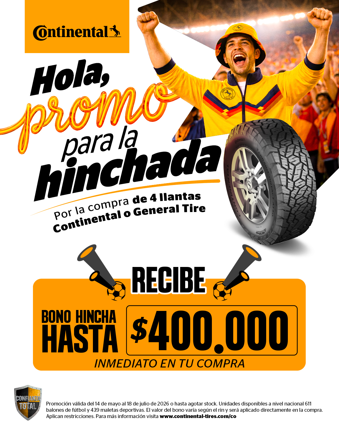 Continental Tire Colombia Facebook ad: Bono hincha hasta $400.000