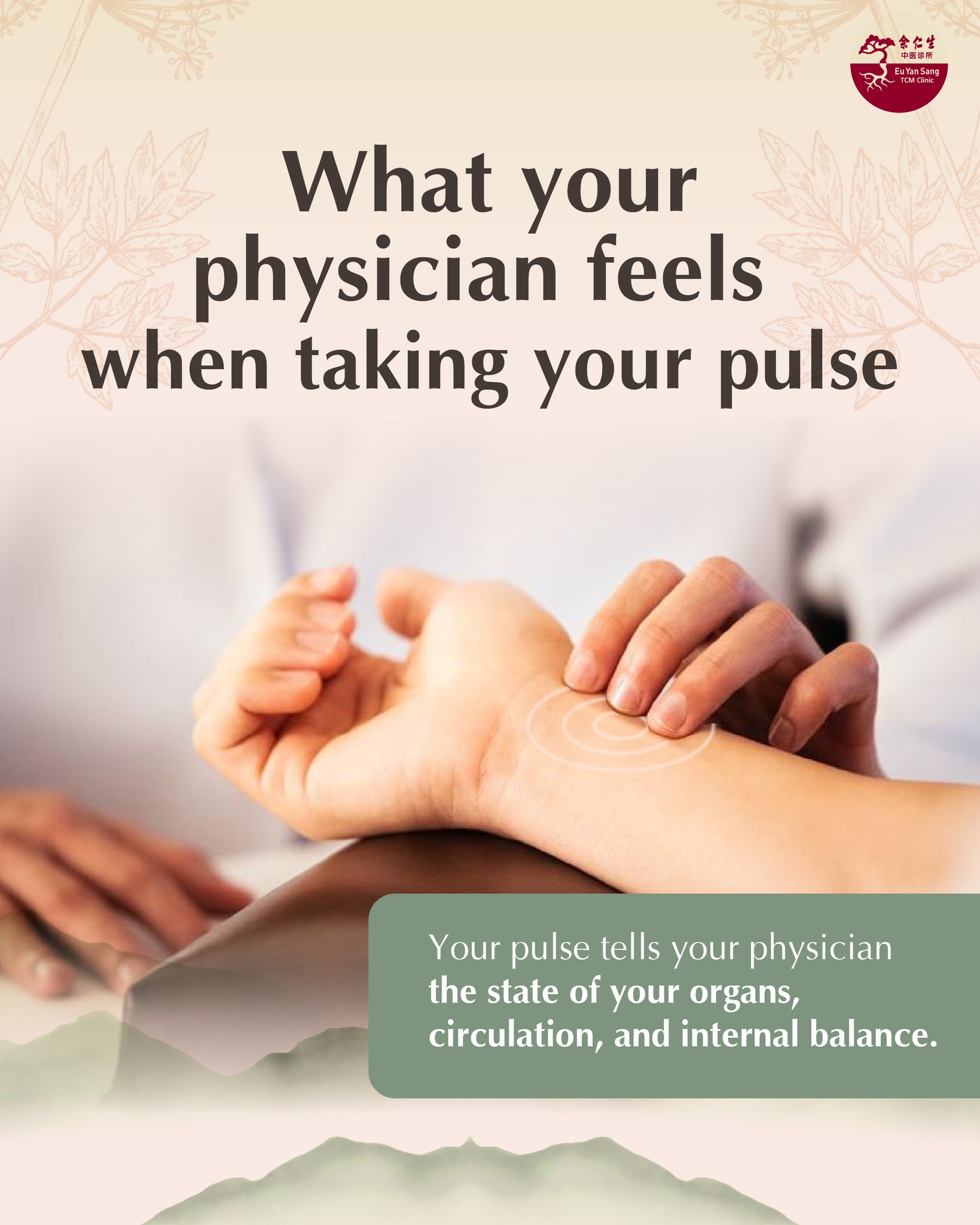 Eu Yan Sang TCM Clinic Facebook ad: Pulse taking on both wrists - Why do…