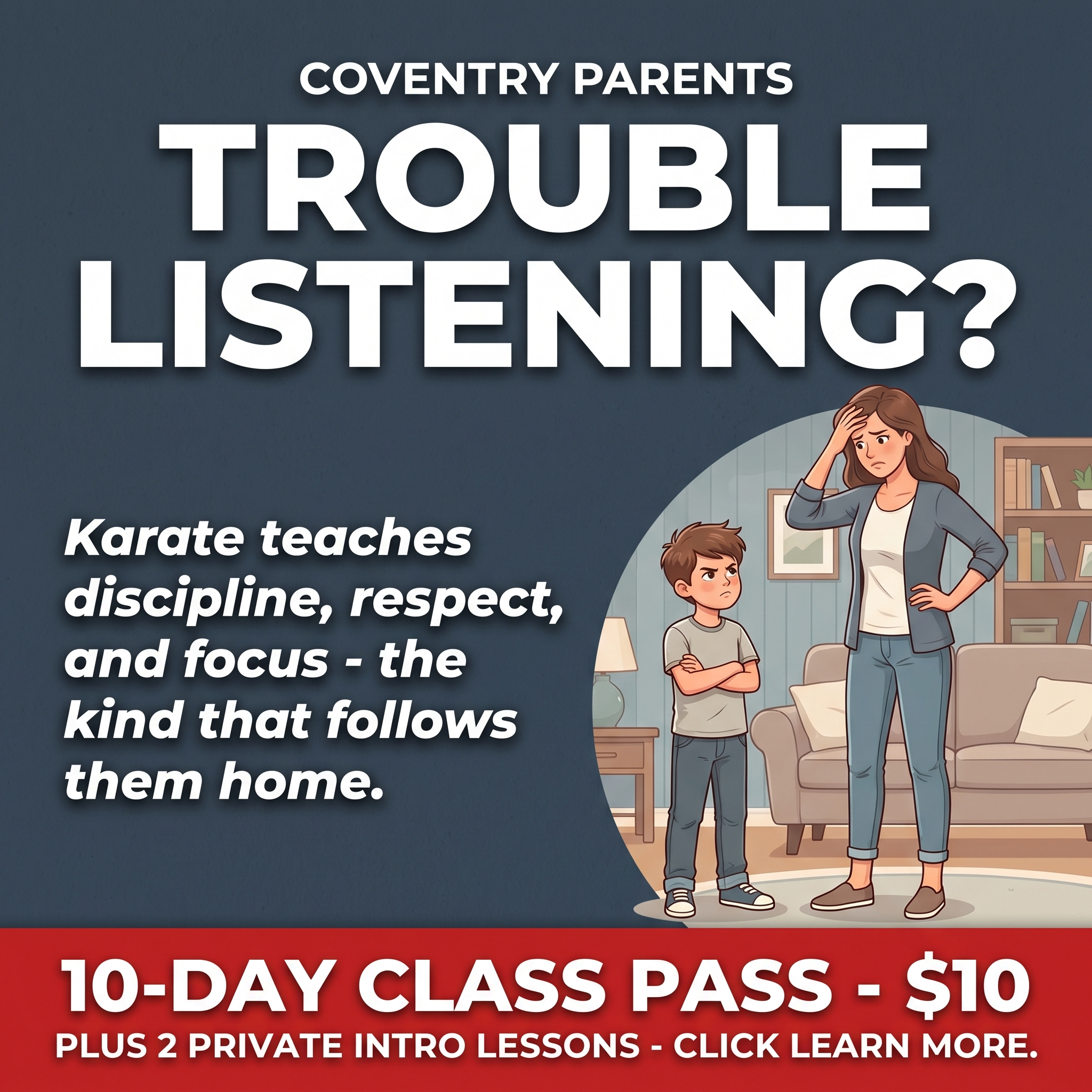 Northeast Family Martial Arts Facebook ad: Want a 10-Day, Kids Martial Arts Class Pass For $10 With…