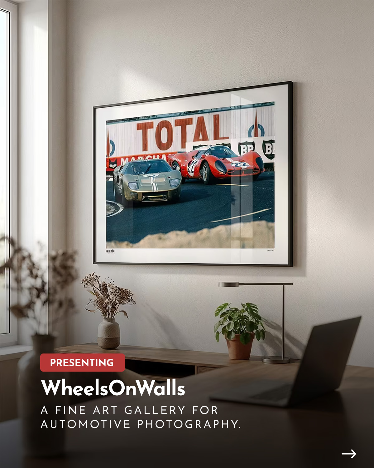 Wheels On Walls • Gallery Facebook ad: Fine art car photography, printed on museum-quality paper…
