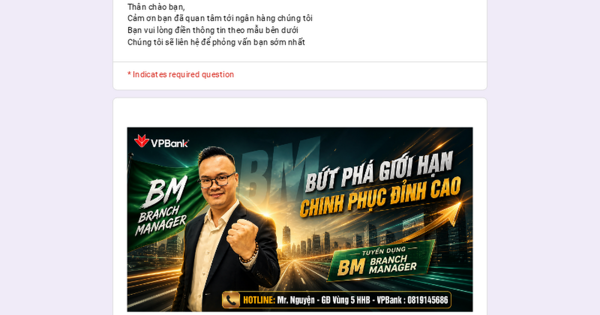 VPBank - HHB - Tuyển Dụng Facebook ad: VPBank HHB, Tuyển dụng Branch Manager (BM), Khu vực Mekong