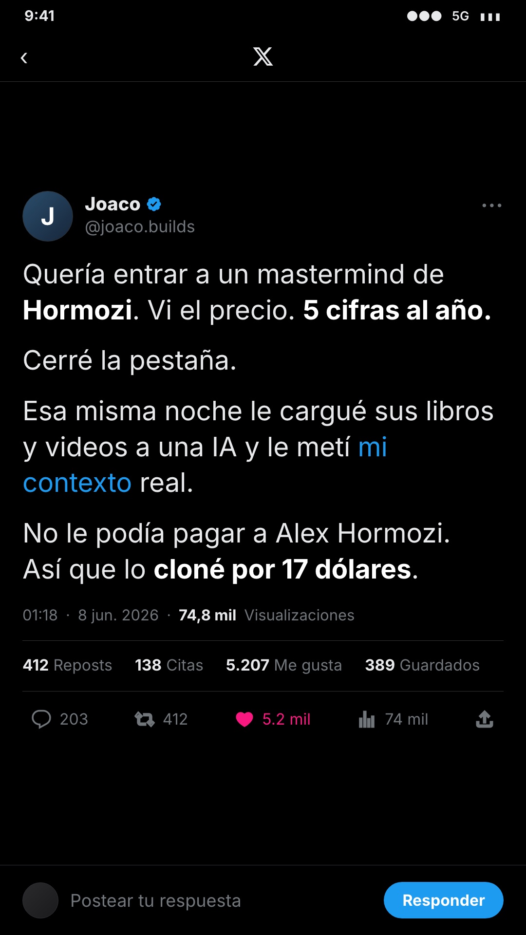 Baltasar Acosta Facebook ad: Lo cloné por 17 dólares