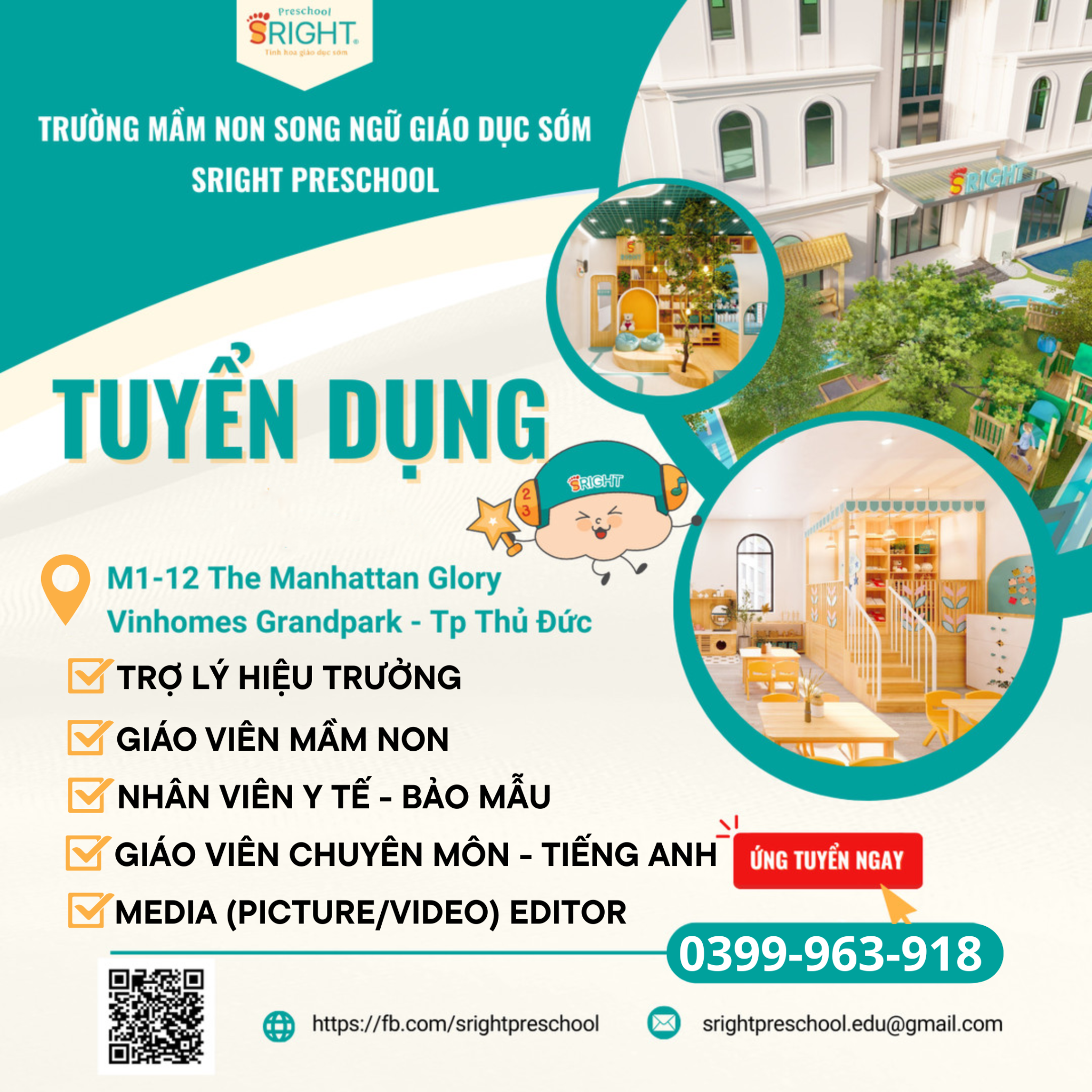 Trường Mầm Non Song Ngữ Giáo Dục Sớm SRight Preschool Facebook ad: Ứng tuyển ngay