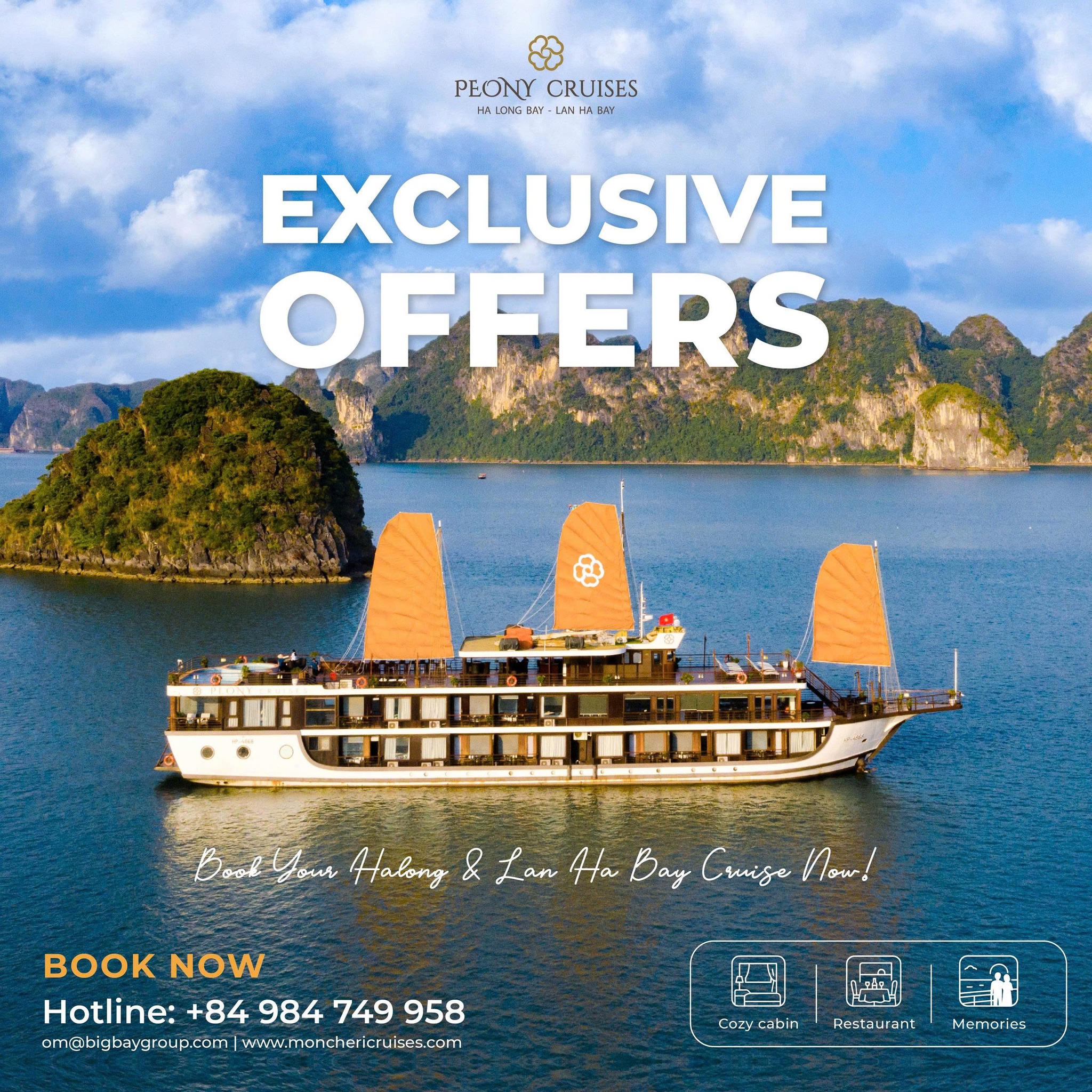 Peony Cruises Facebook ad: Discover Luxury & Serenity on Lan Ha Bay…