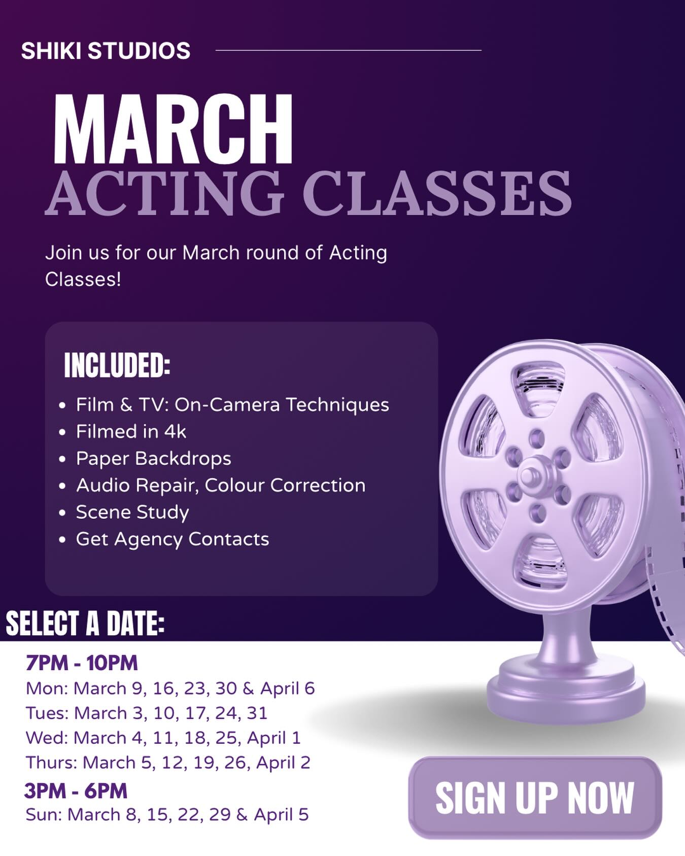 Shiki Studios Acting School Facebook ad: Acting Classes Toronto: Learn from the Best