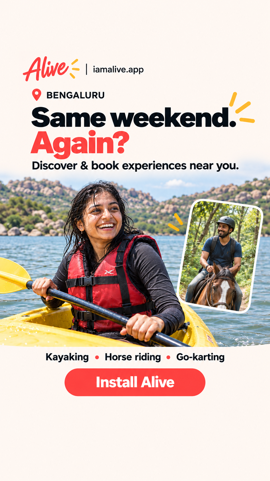Alive Facebook ad: Paramotoring, Kayaking, Horse Riding and many more things…