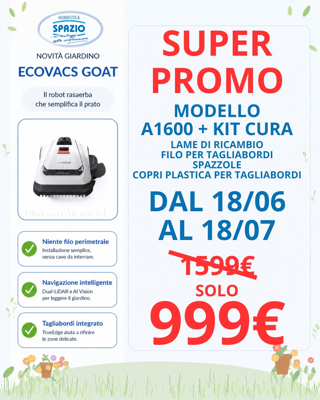 Spazio Hobby Facebook ad: Sconto shock di 600€ sul robot rasaerba Ecovacs…