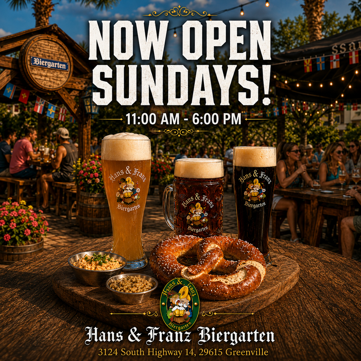 Hans&Franz Biergarten Facebook ad from Aug 12, 2026