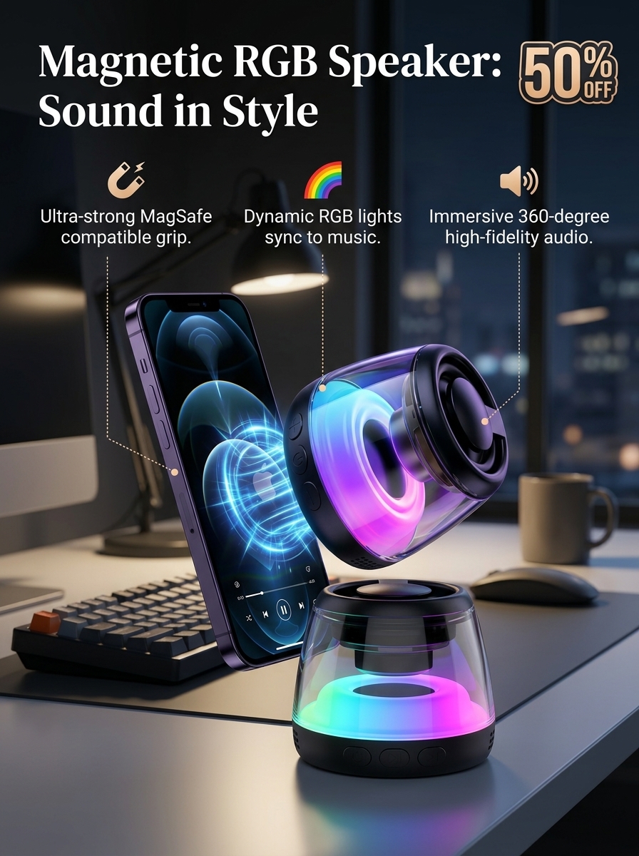 Starrisy Facebook ad: Magnetic RGB Bluetooth Speaker and Phone Stand