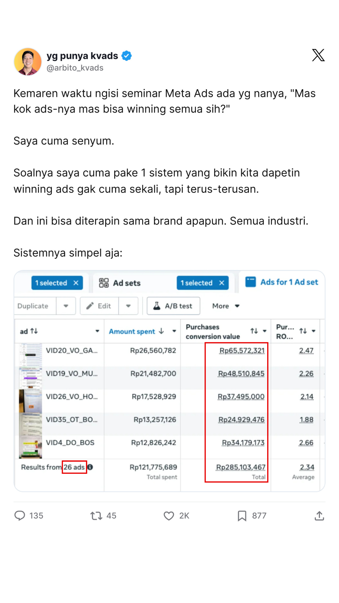 KV Advertising Facebook ad