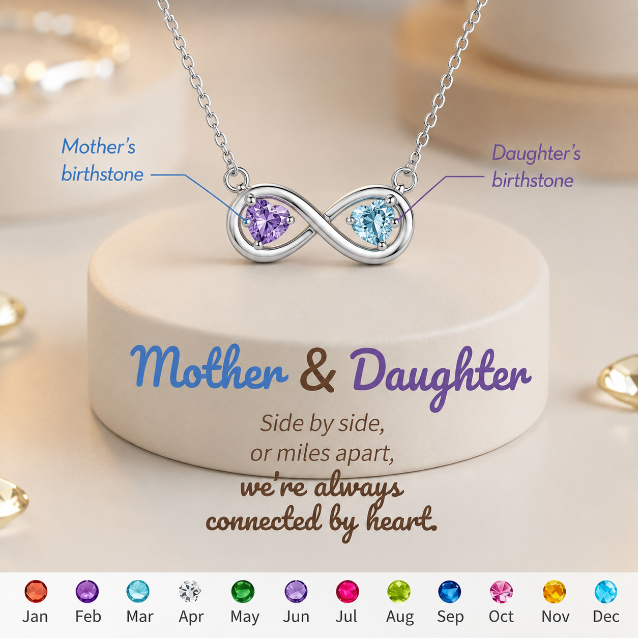 Belovejewel.uk Facebook ad: Mother&Daughter Connected By Heart Double Birthstones…