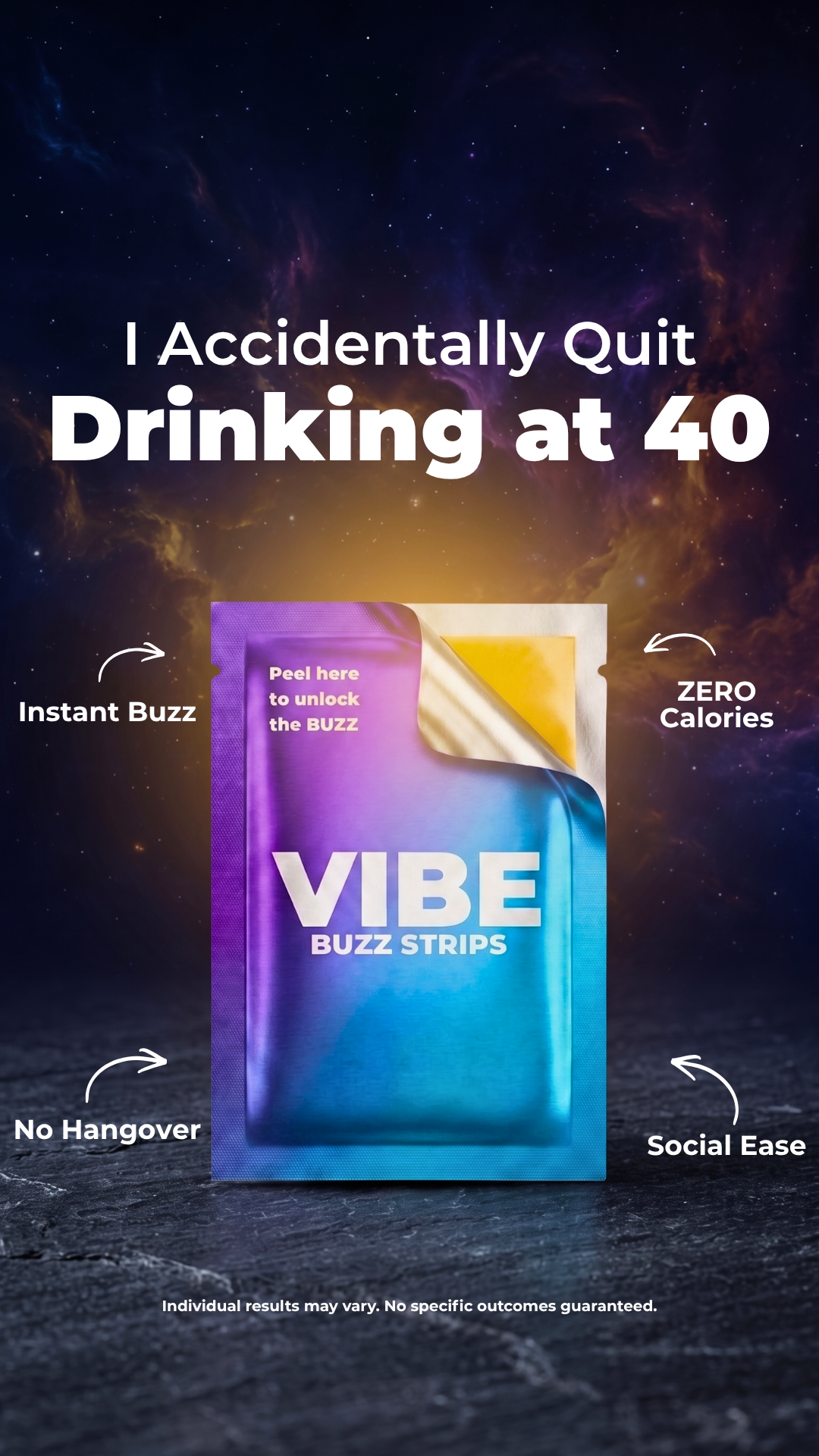 Vibestrips Facebook ad: Keep The Buzz, Ditch The Alcohol