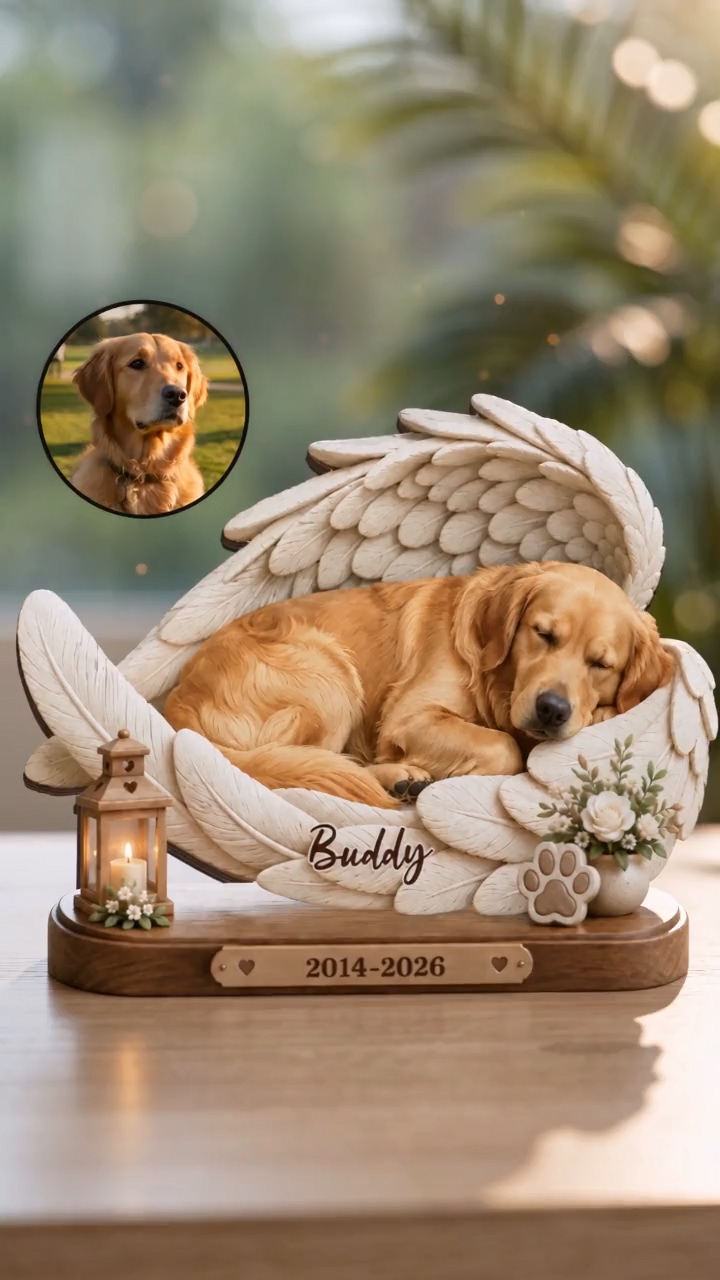 Callie Gifts Facebook ad: Pet Photo Angel Wings Wooden Figurine, Dog Memorial…
