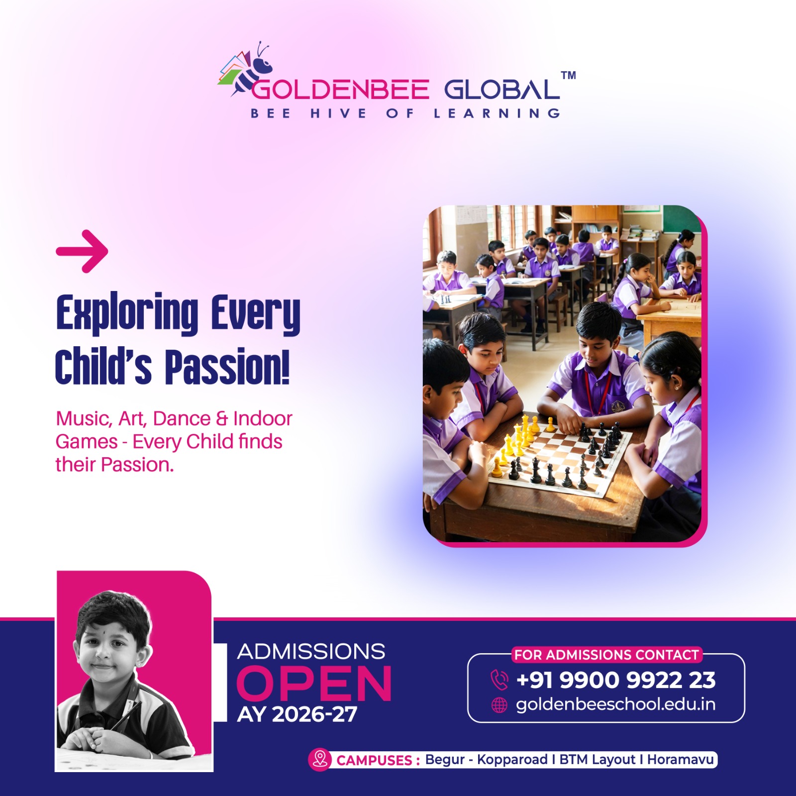 Goldenbee Global School Facebook ad from Mar 5, 2026