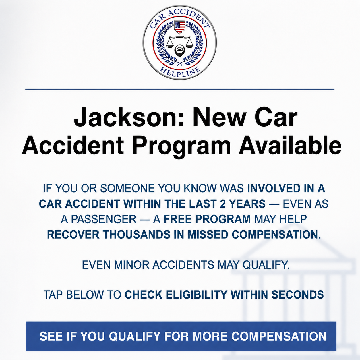 Car Accident Helpline Facebook ad: Free Case Review