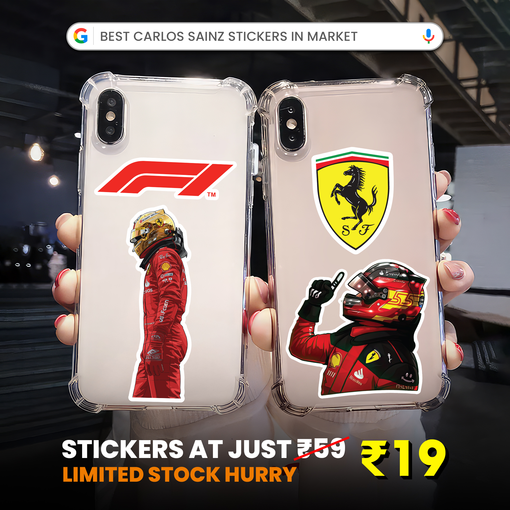 Sticky Funk Facebook ad: Carlos Sainz F1 Stickers From ₹19