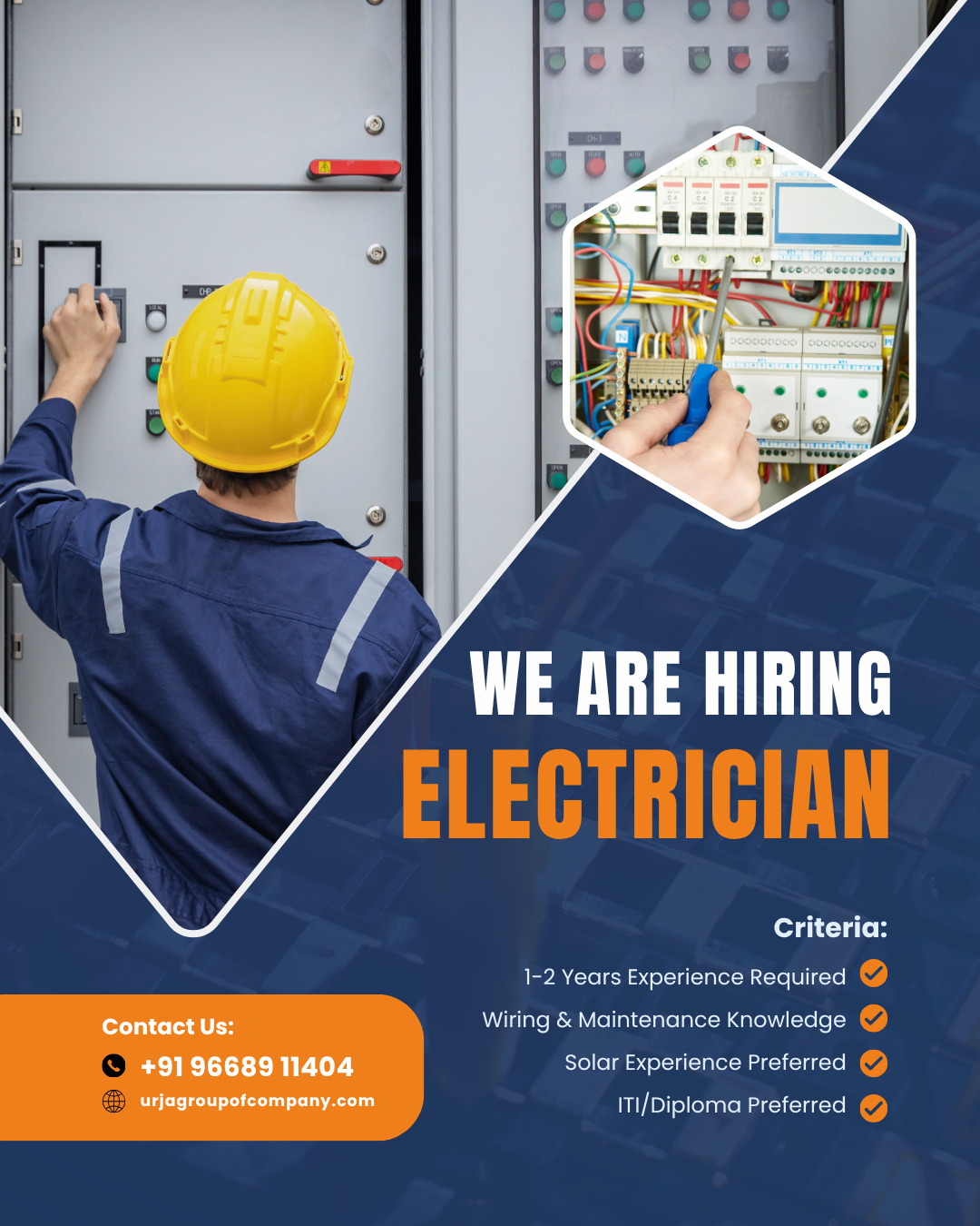 Urja Group of Company Facebook ad: Electrician Vacancy | Immediate Joining Available