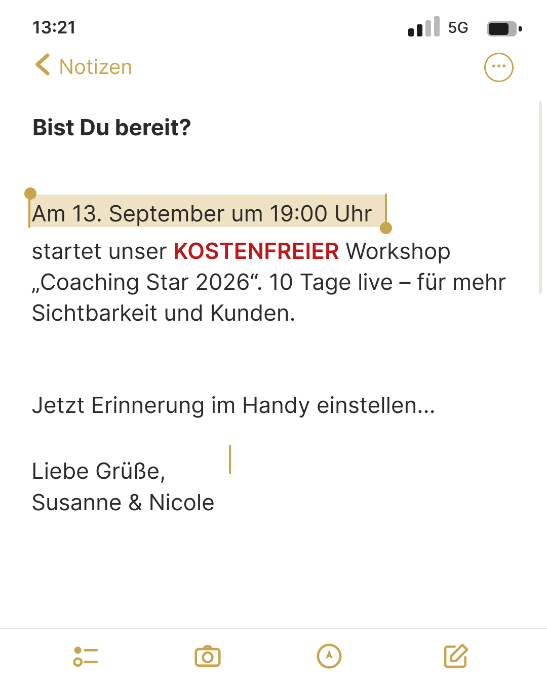 Susanne & Nicole Facebook ad: 10 Workshoptage live mit Umsetzung
