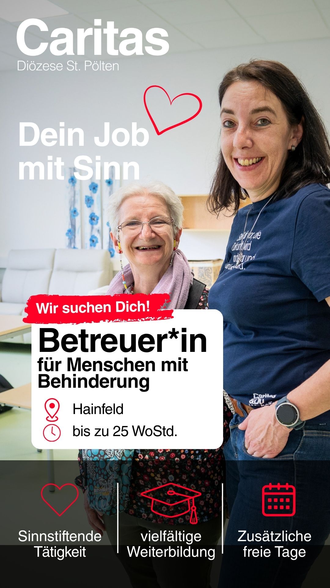 Caritas Mittendrin (St. Pölten & NÖ-West) Facebook ad: Bewerbung als Behindertenbetreuer*in im Wohnhaus Hainfeld
