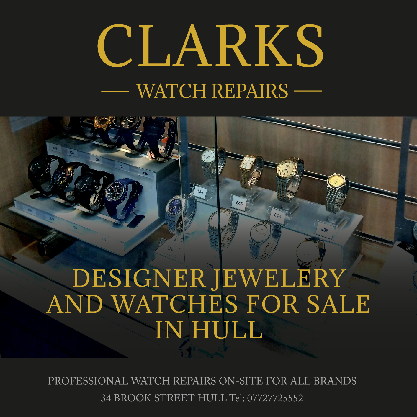 Clarks Watch Repairs Facebook ad from Nov 25, 2025