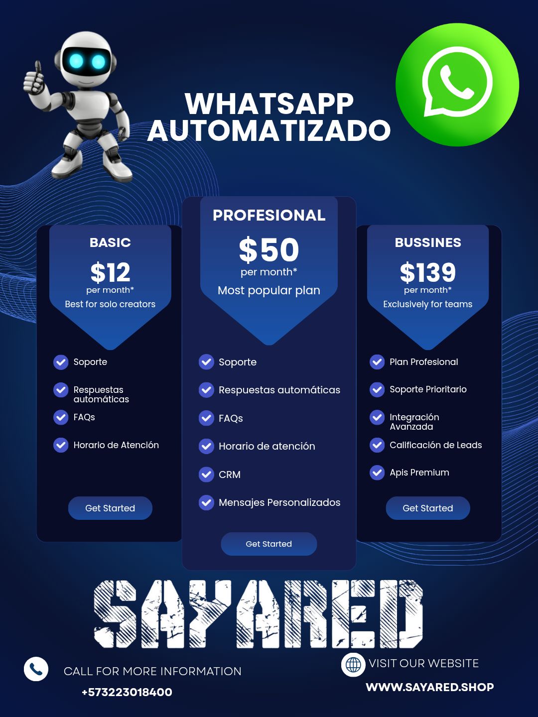Sayared.shop Facebook ad: ¿Sigues respondiendo manualmente cada mensaje de WhatsApp…