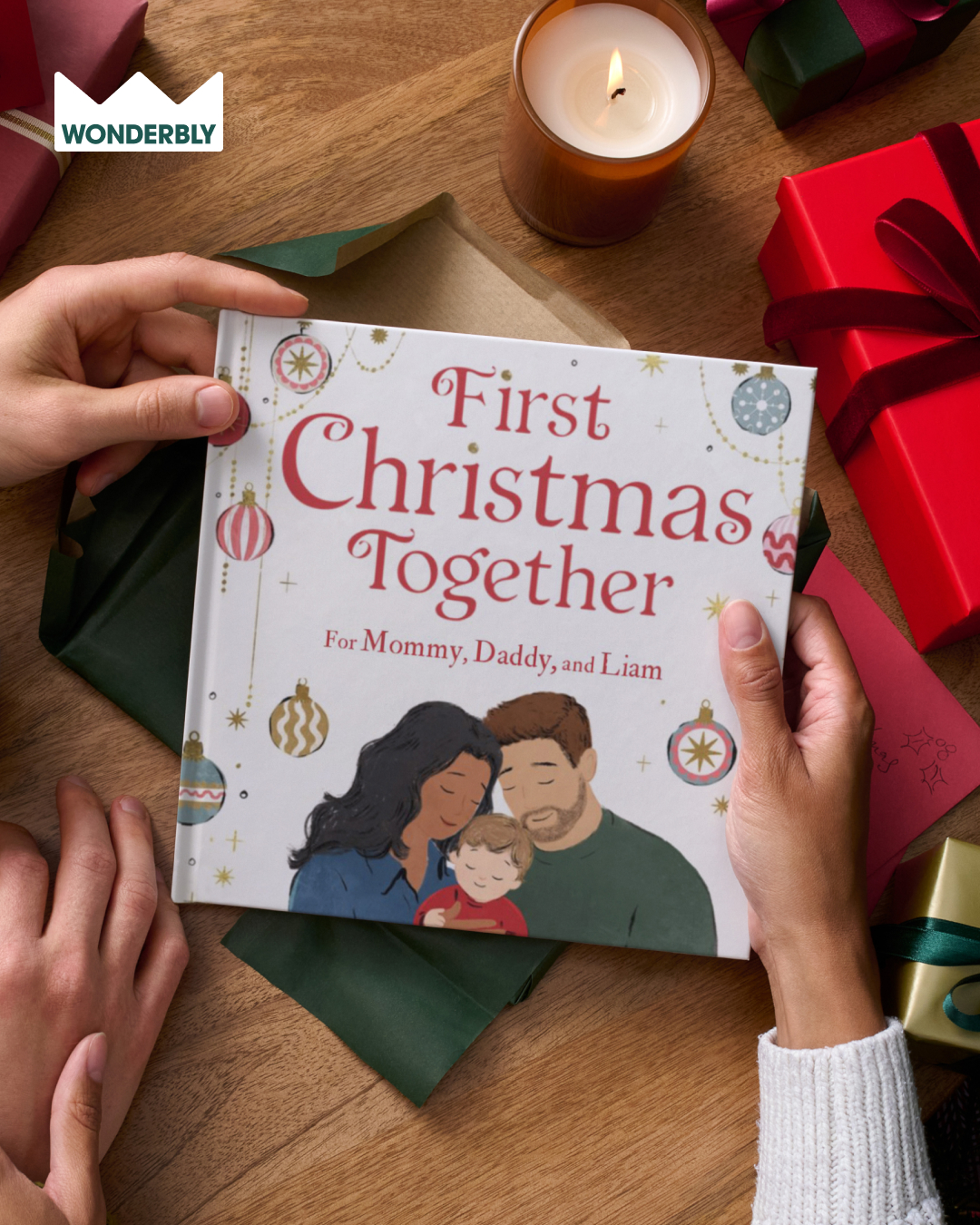 Wonderbly Facebook ad: A personalized Christmas story for a new family