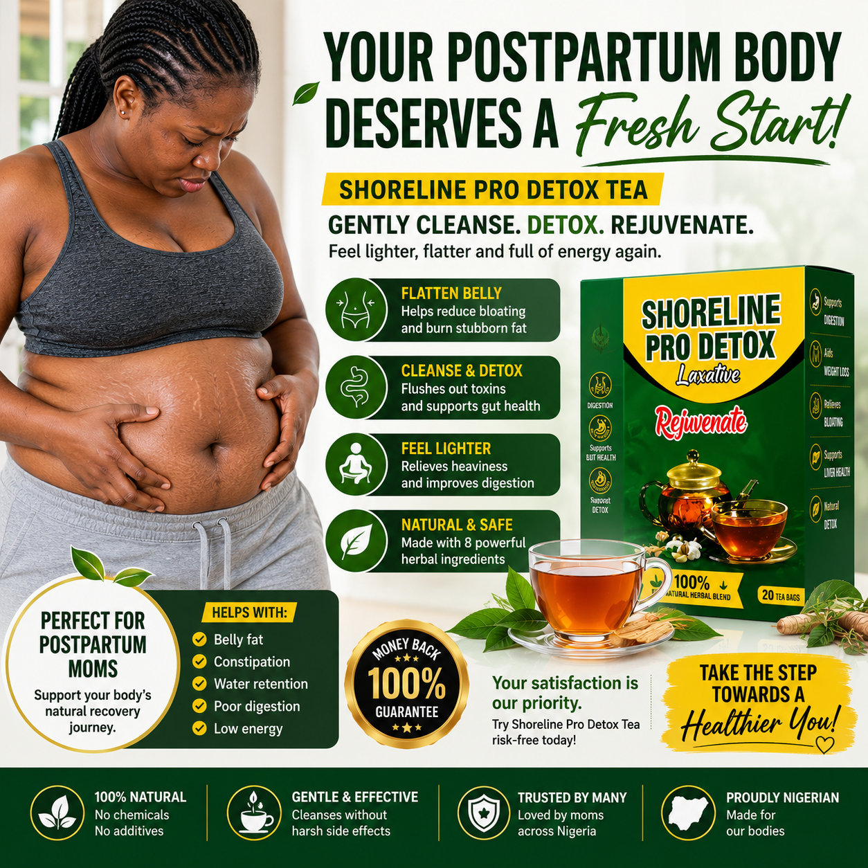 Shoreline Pro Detox Ng. Facebook ad: Feeling bloated almost every single day