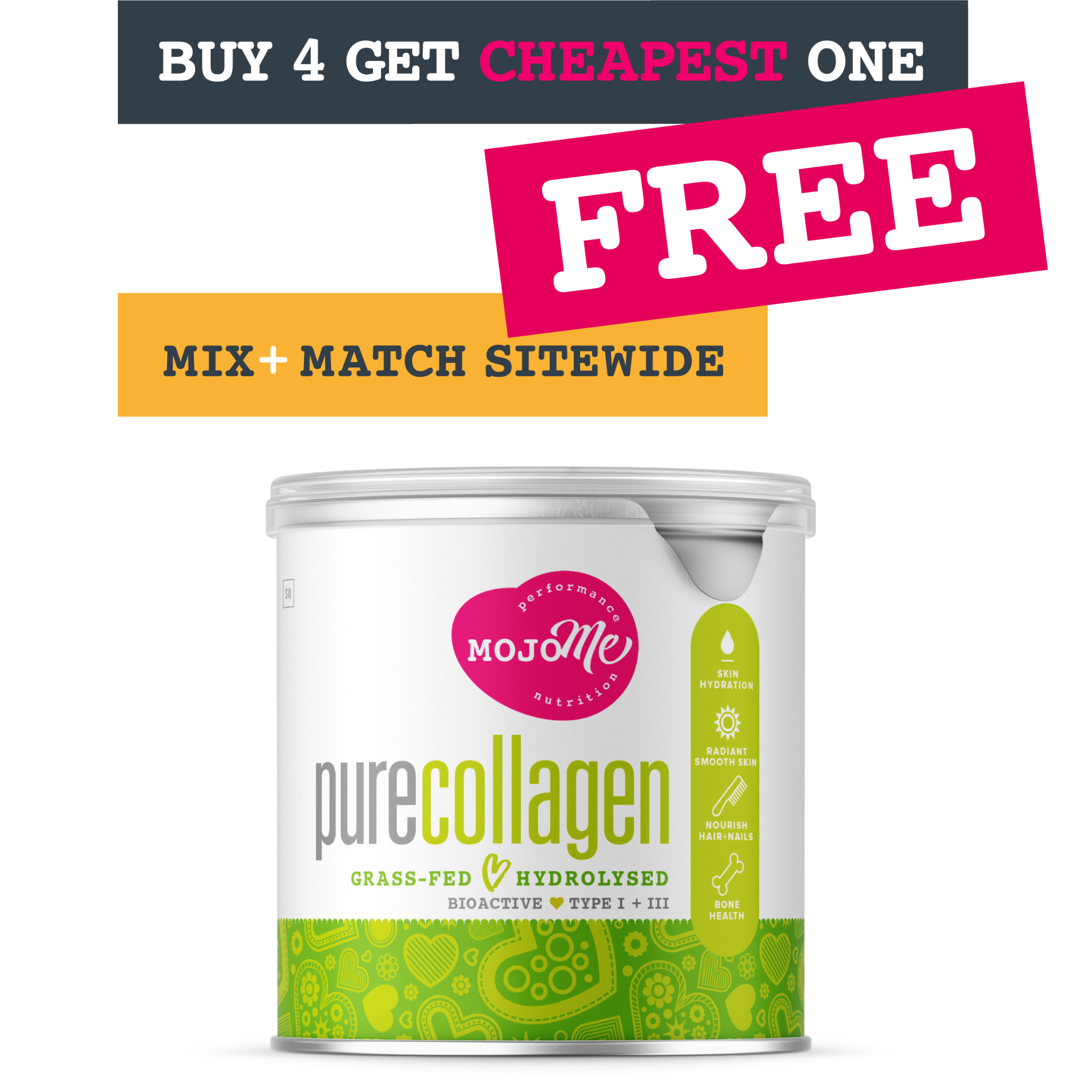 MojoMe Low-Carb Performance Nutrition Facebook ad: Grab any 4 MojoMe products, receive the cheapest…
