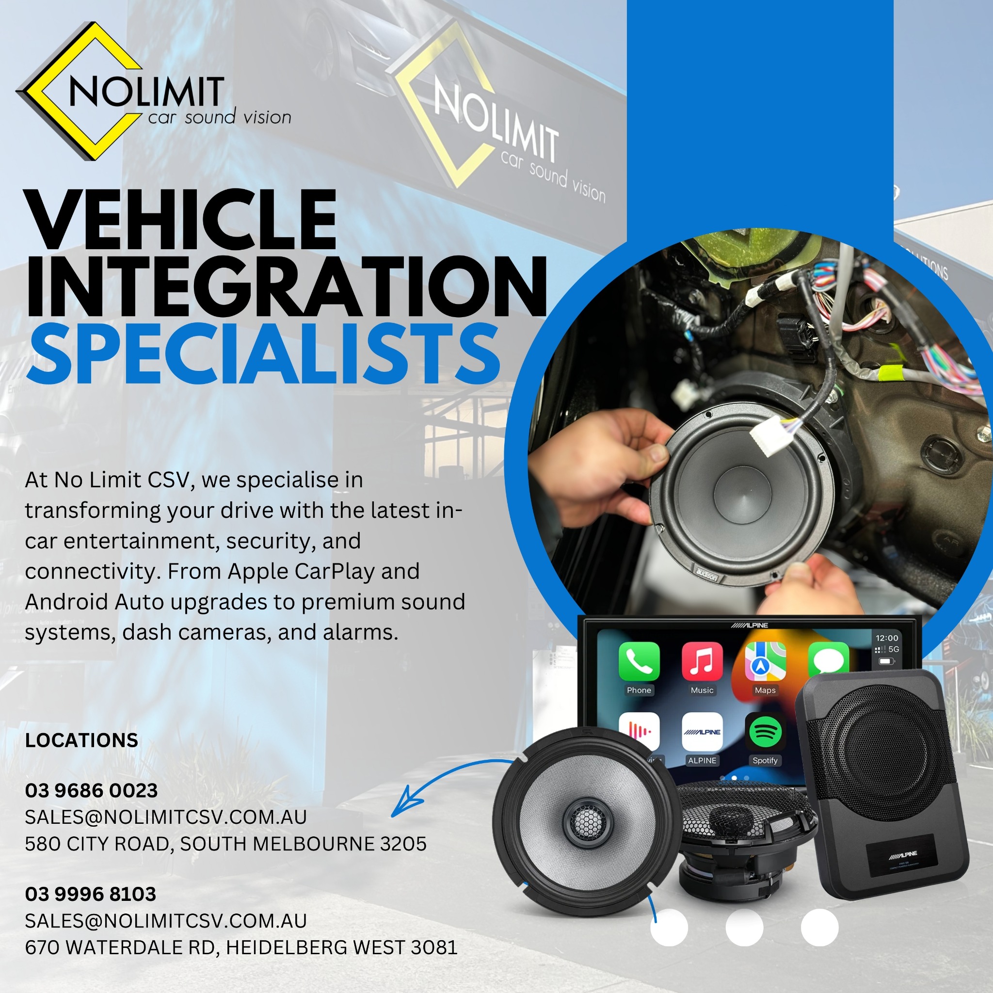 No Limit Car Sound Vision Facebook ad: VEHICLE INTEGRATION SPEACILIST