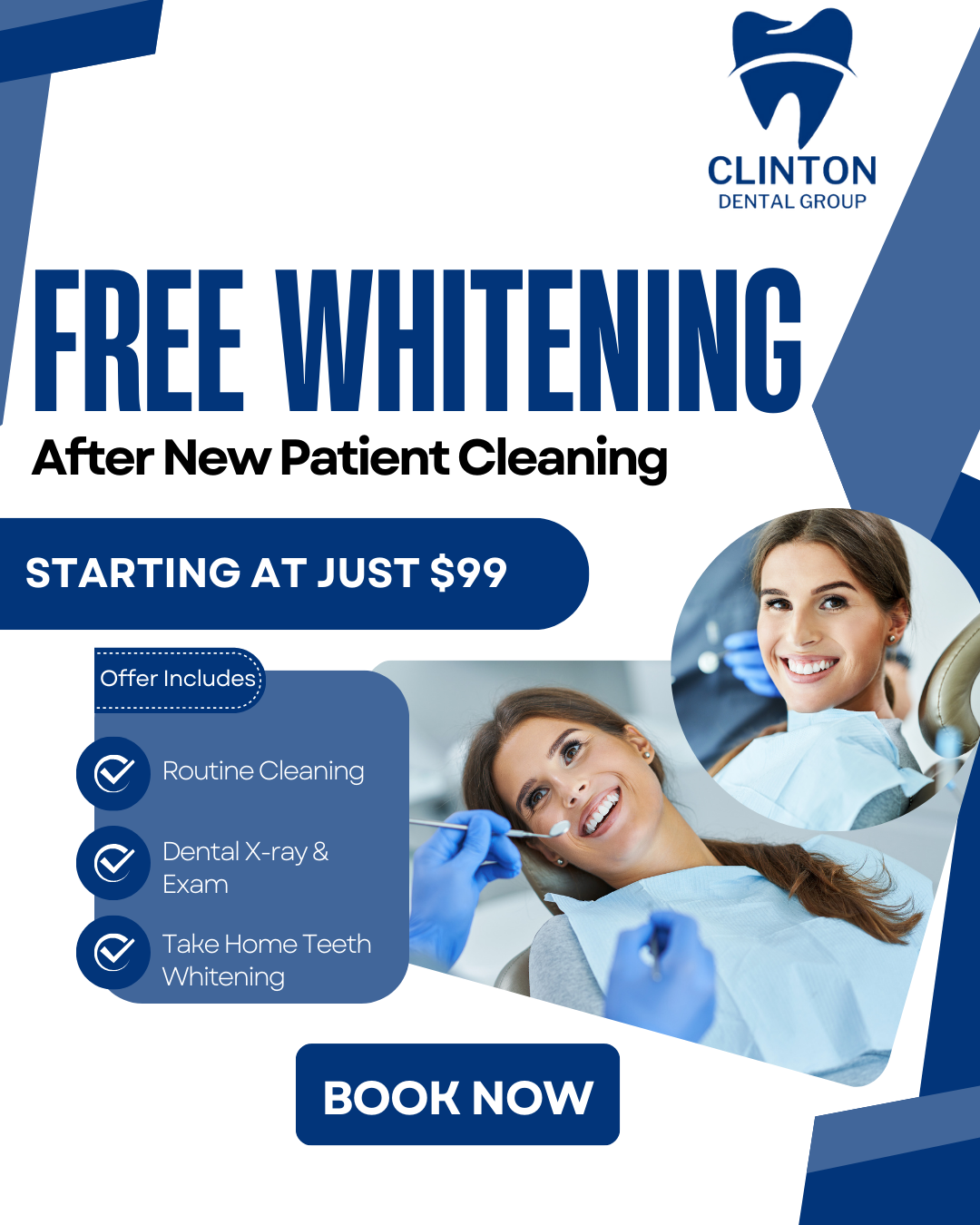 Clinton Dental Group Facebook ad: Elevate Your Smile, Cleaning + Free Whitening Kit!