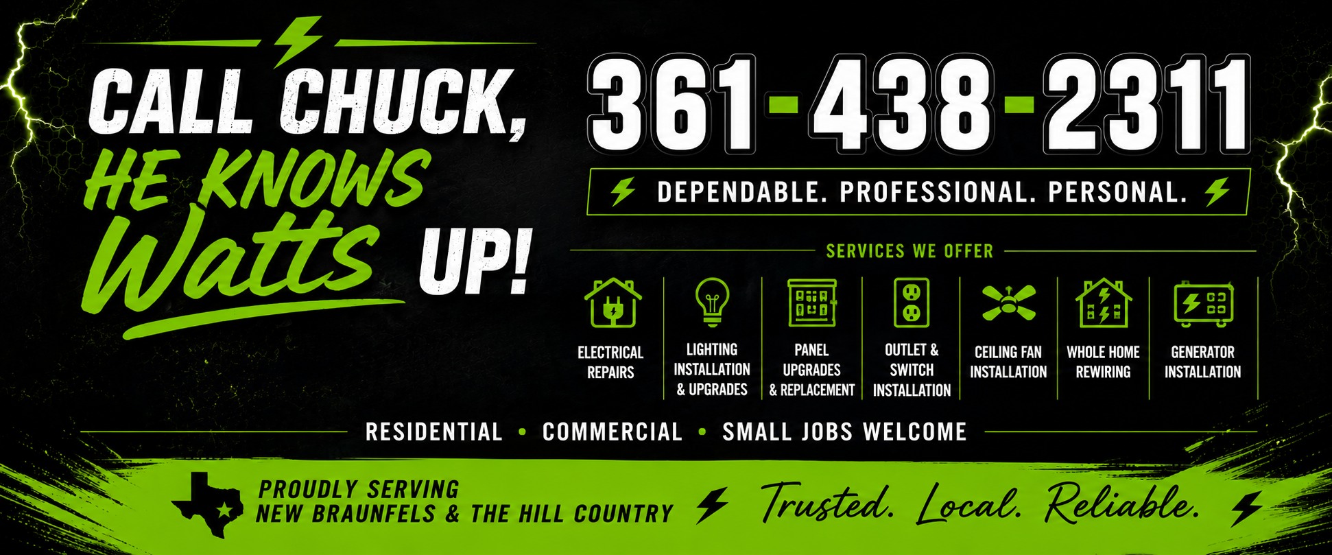 Chuck's Electric Facebook ad: At Chuck's Electric, we power homes and businesses…