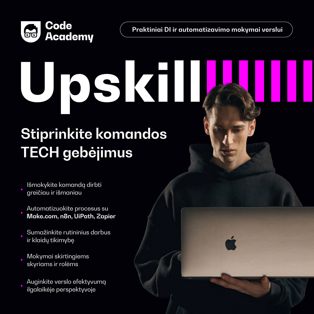CodeAcademy Facebook ad: NAUJIENA - sukūrėme DI ir automatizavimo mokymus įmonėms…