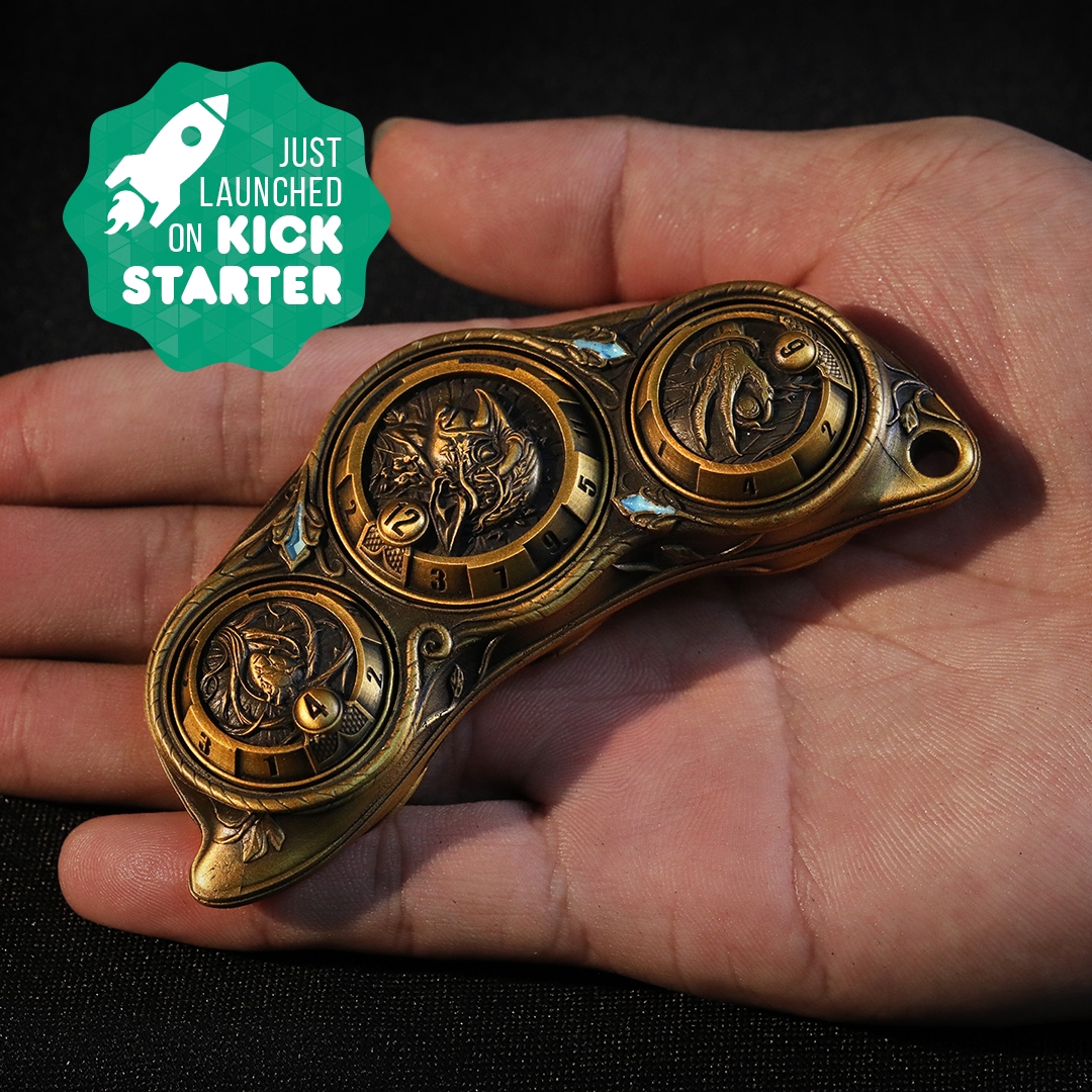 Tabletop Games Crowdfunding Projects Facebook ad: 6-in-1 Metal Rotating RPG Dice Artifact