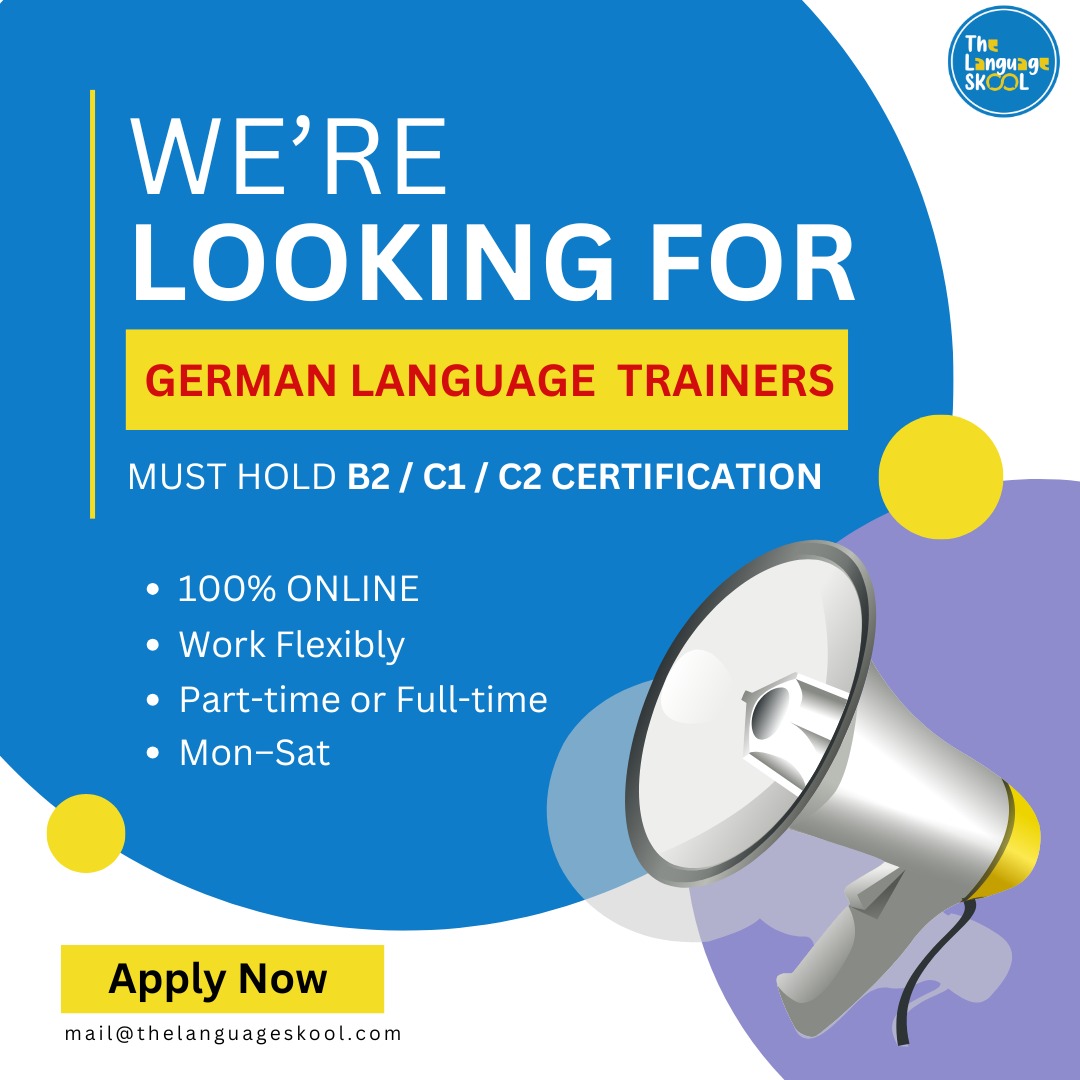 The Language SKOOL - Online Facebook ad: TLS is hiring German language experts to teach & earn from…
