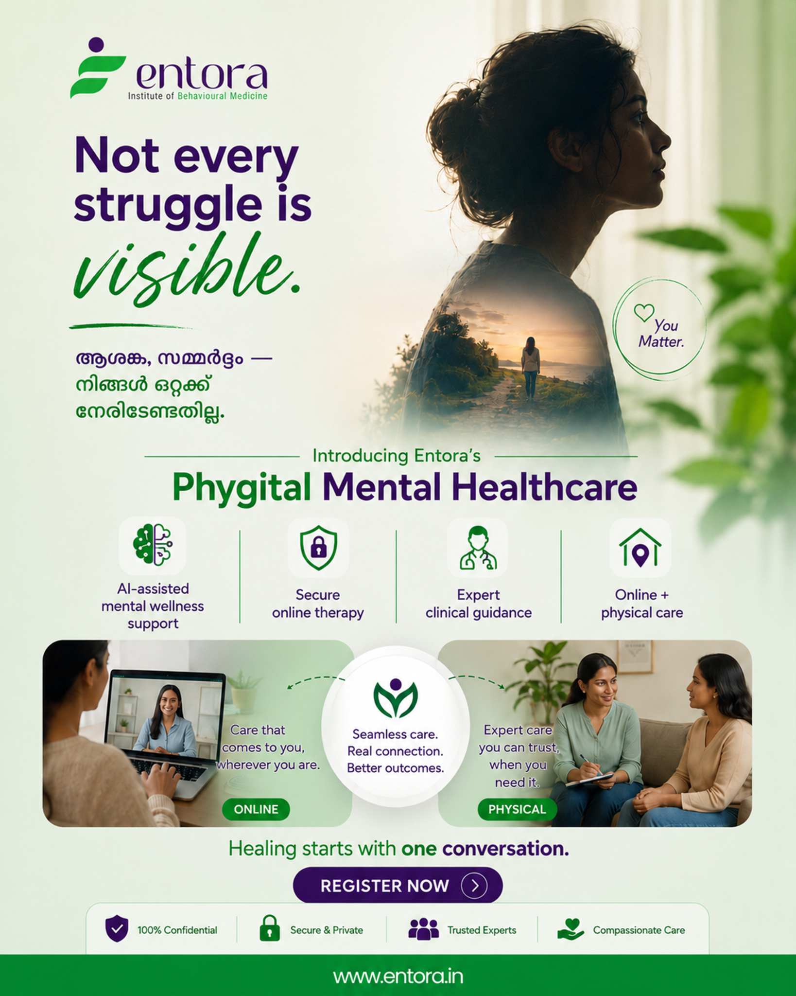 Entora Institute of Behavioural Medicine (EIBM) Facebook ad: Take The First Step Toward Healing | Chat with us