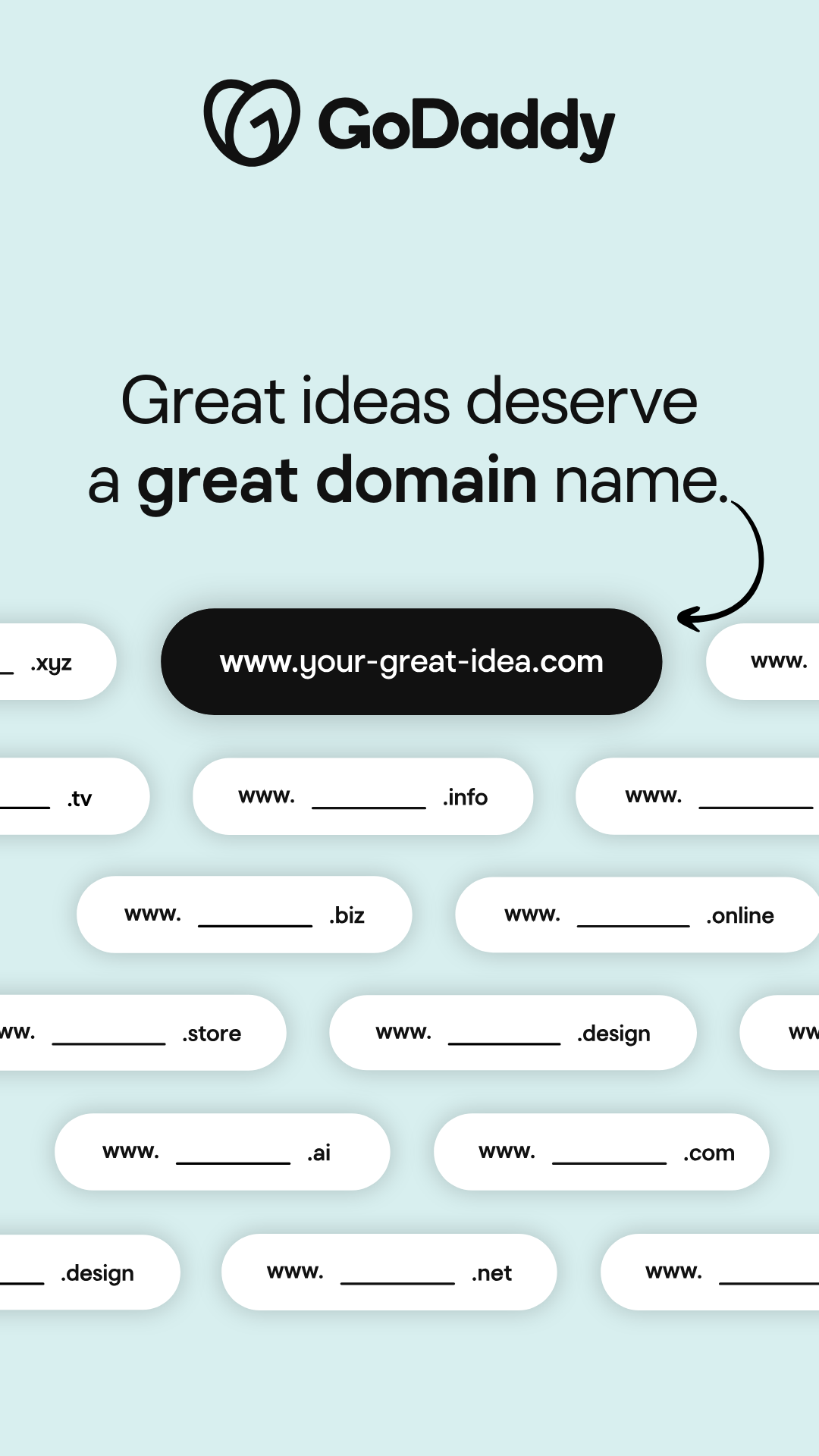 GoDaddy Facebook ad: Give your idea an address