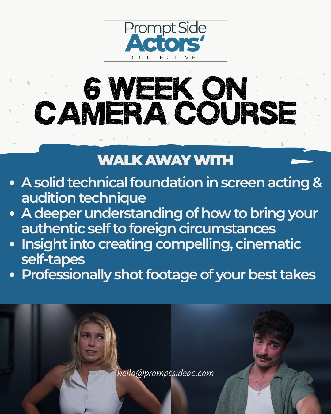 Prompt Side Actors' Collective Facebook ad: Acting Classes, Self-tapes, Private Coaching and Demo Reels