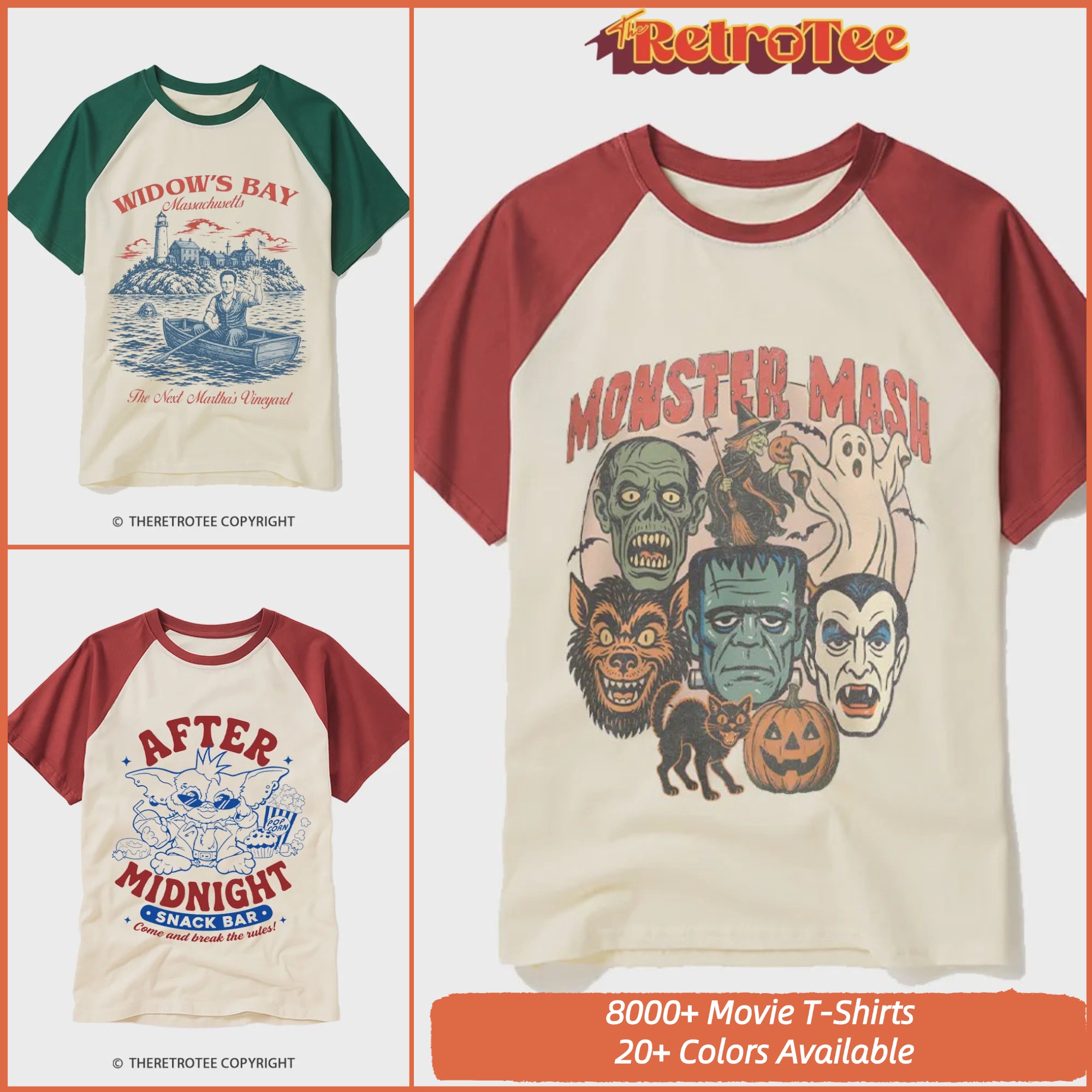 The RetroTee Facebook ad: 8,000+ Movie Tee Styles · 20+ Colors