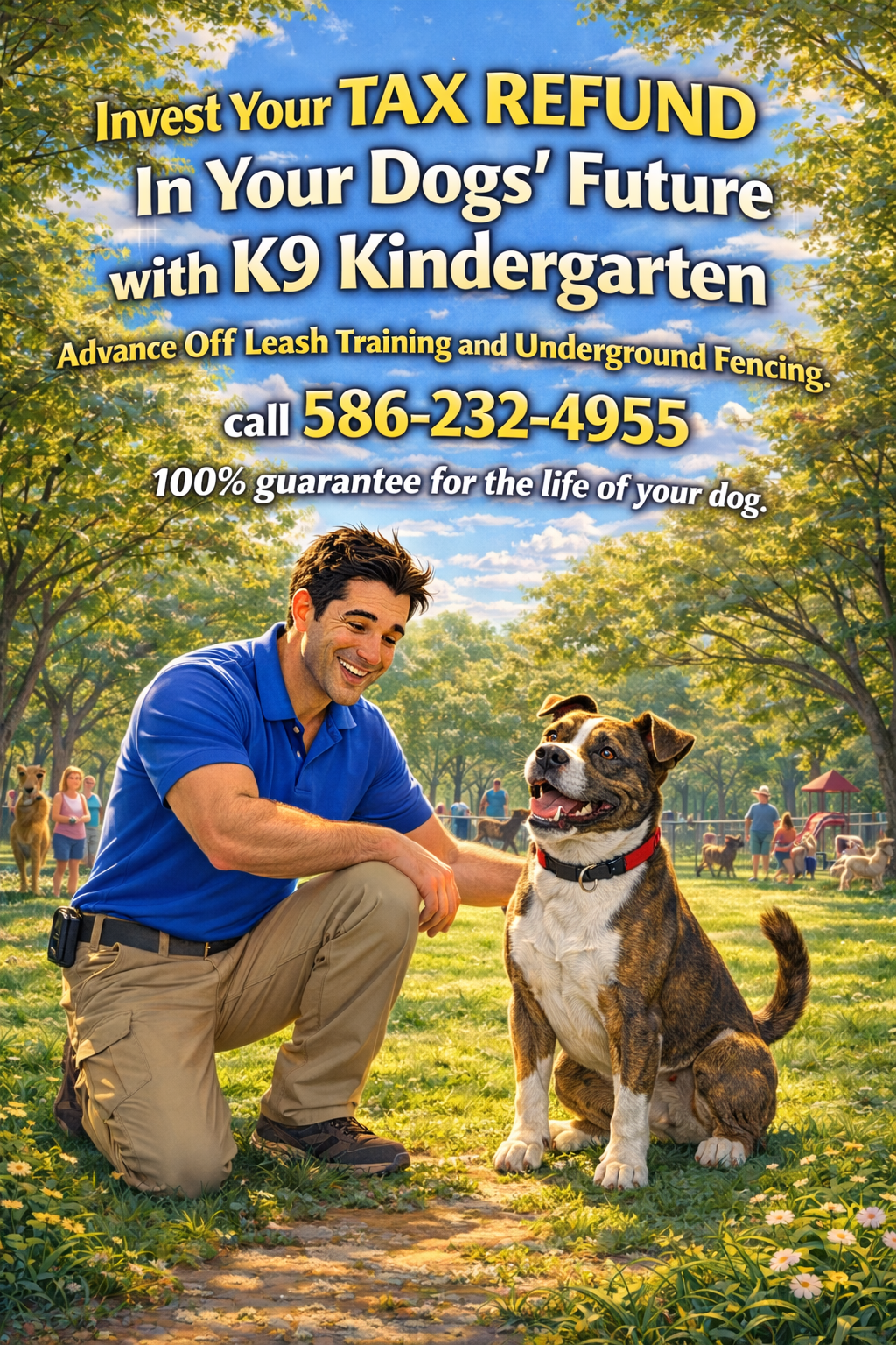 K9 Kindergarten LLC Facebook ad: Invest Your TAX REFUND in Your Dog’s Future!