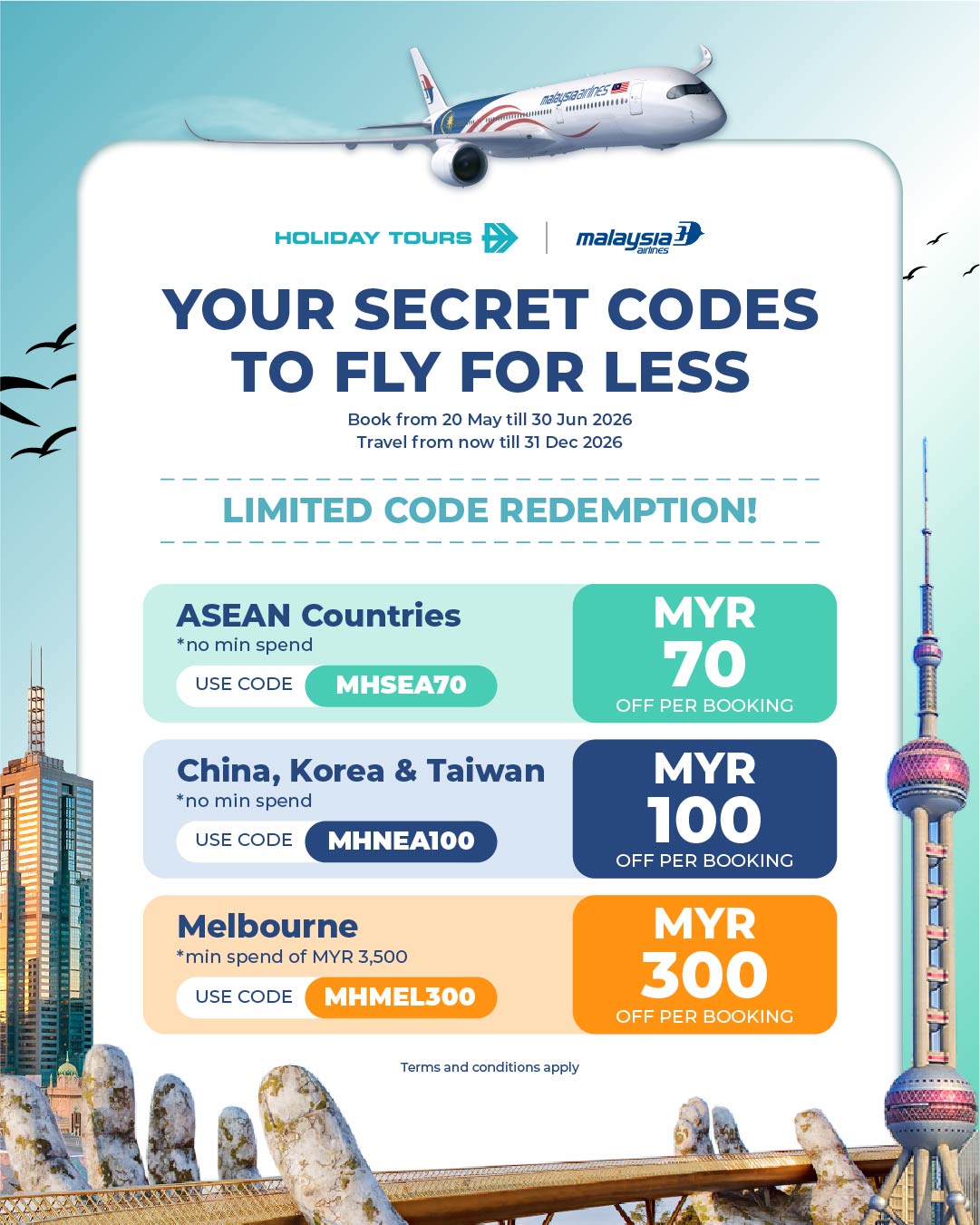 Holiday Tours Malaysia Facebook ad: Travel With Just A Click, Flights