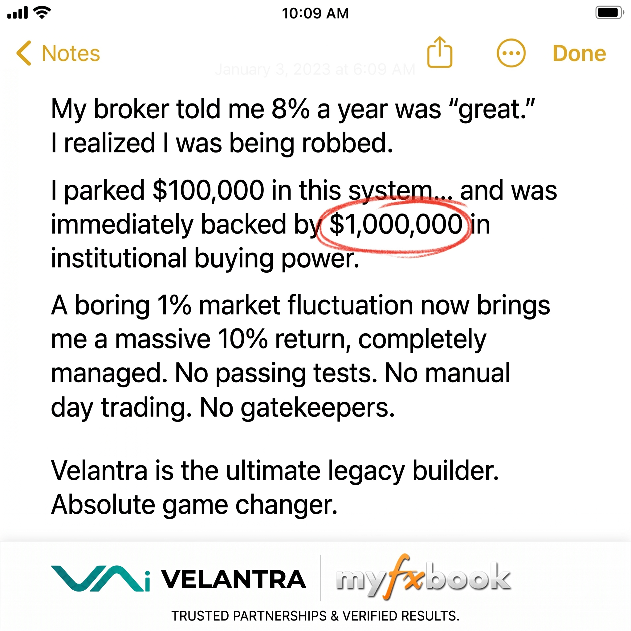 Velantra AI - 10x Leverage Facebook ad: Slow And Steady Is Quietly Costing You A Decade