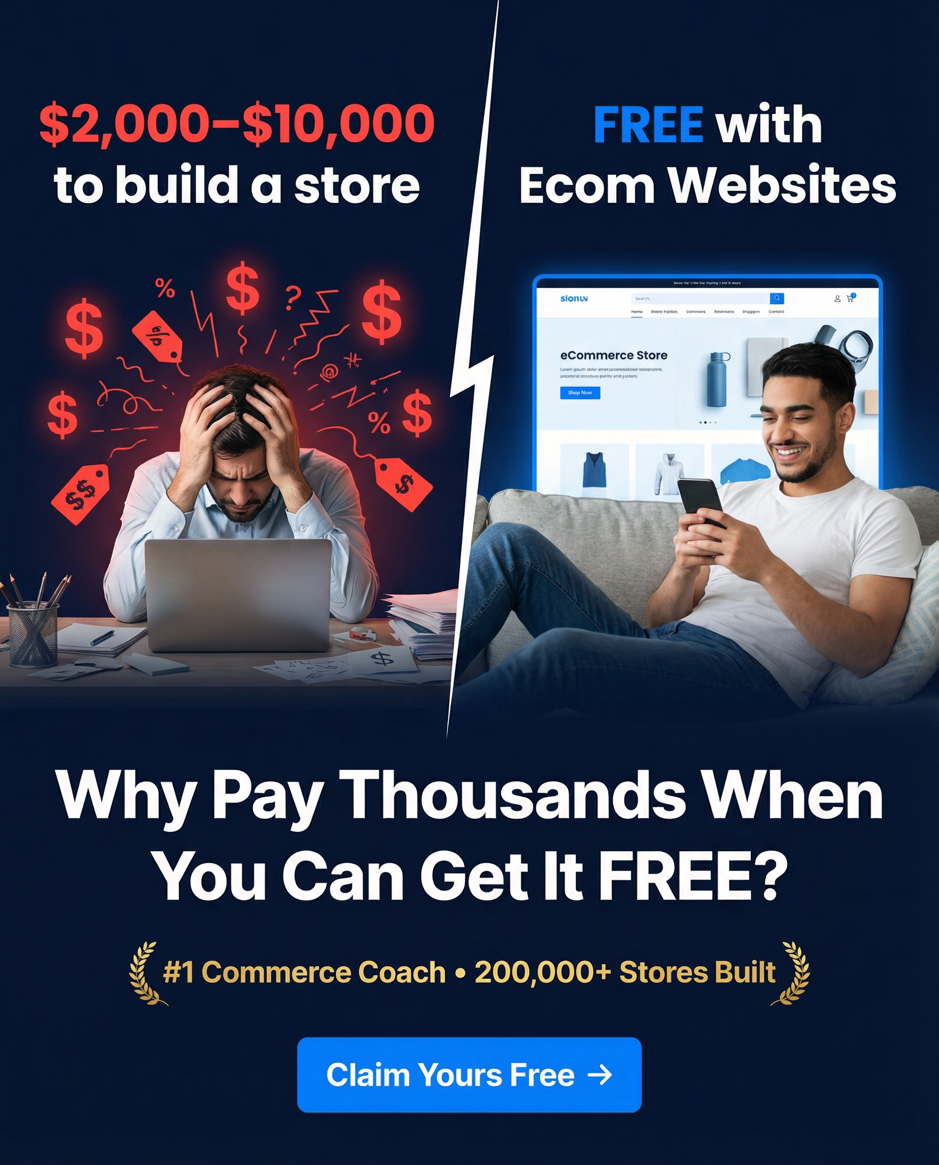 Ecom Websites Facebook ad: Free Done For You eCommerce Store